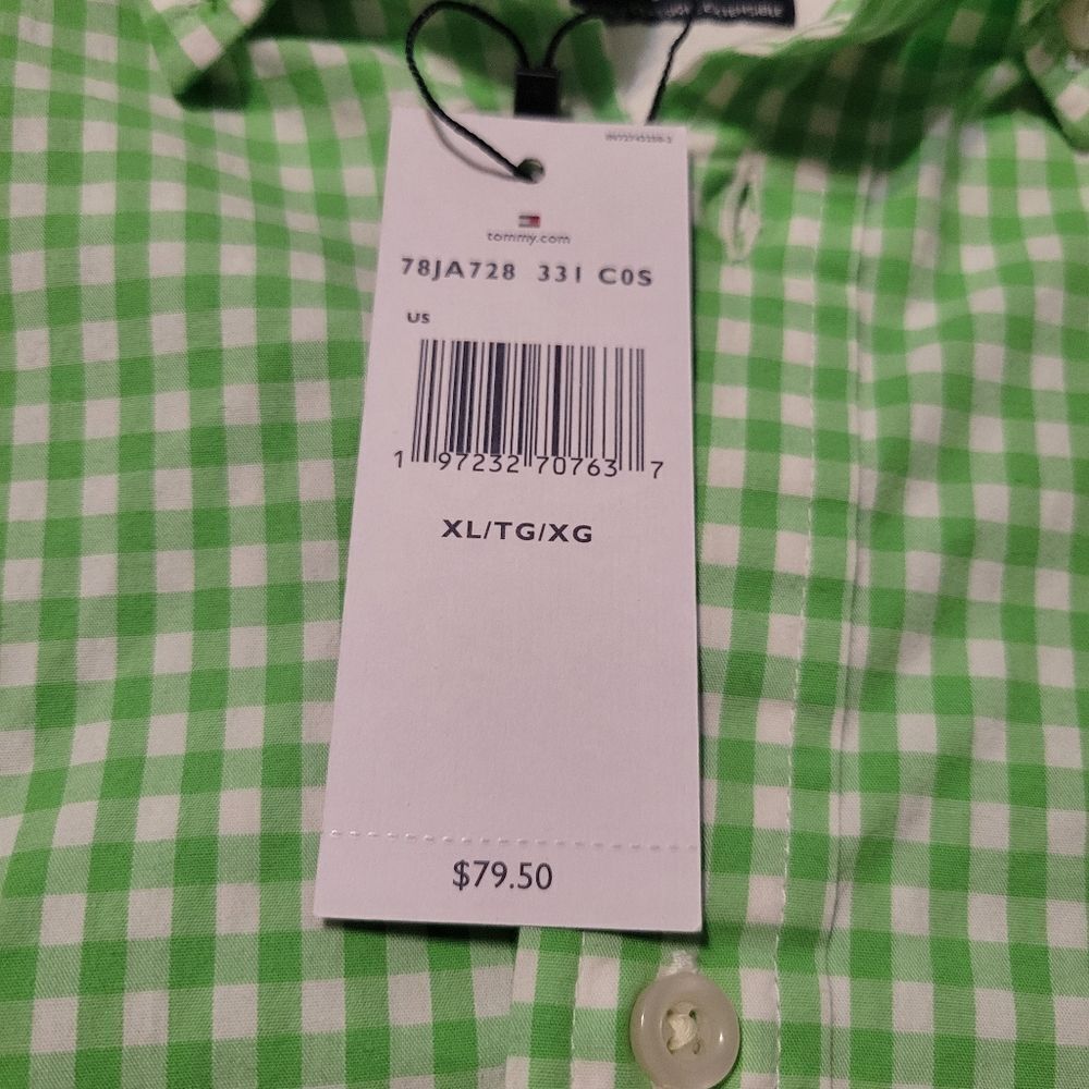 $80 NEW XL TALL GRAND ORGANIC COTTON GREEN WHITE CHECK LONG SLEEVE SHIRT NWT - Picture 9 of 13